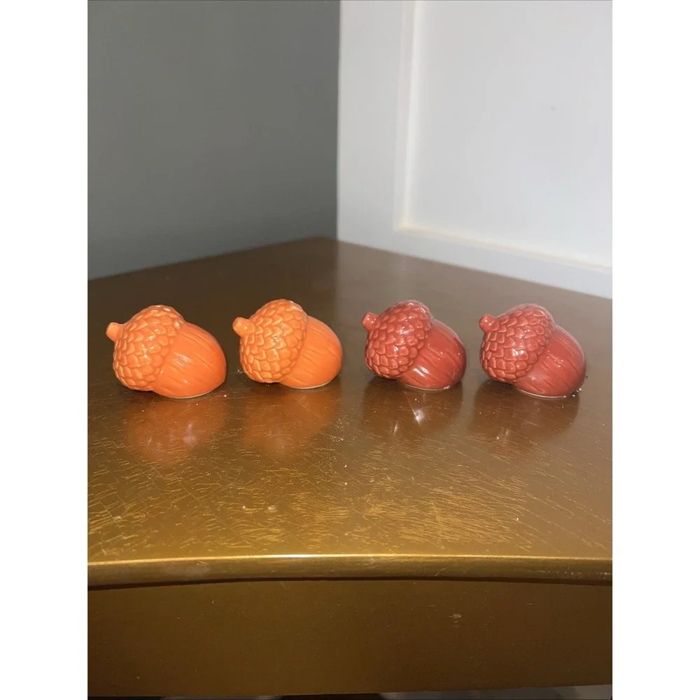 Acorn Salt & Pepper Shakers Set Of 4 Orange & Brown Thanksgiving‎